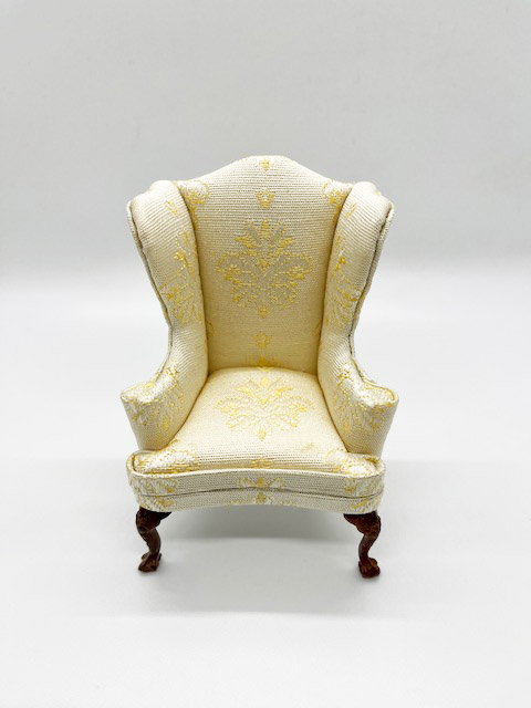 H1614, White yellow fabric Wingback Chair 1" scale